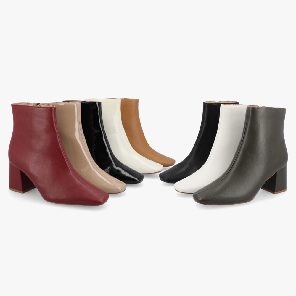 JOURNEE SIGNATURE Tabbie Pointed Toe Bootie White Block Heel patent leather - Picture 16 of 16